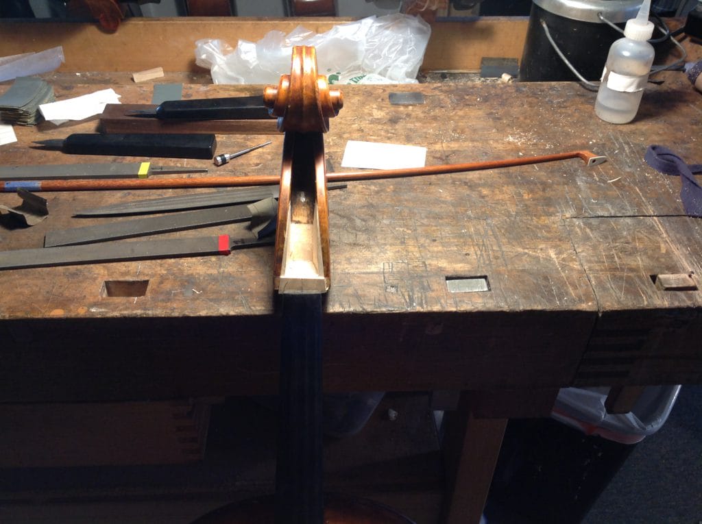 triangle strings | technique article | woodworking | instrument repair | violin repair | restoration | final graft | setting | luthier